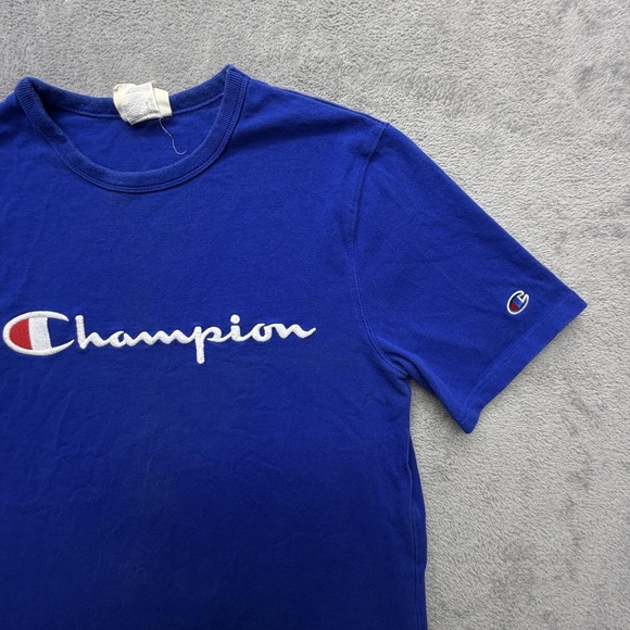 Champion Shirt Mens Medium Blue Script Logo Graphic Tee T-Shirt Casual Crewneck - Picture 4 of 7
